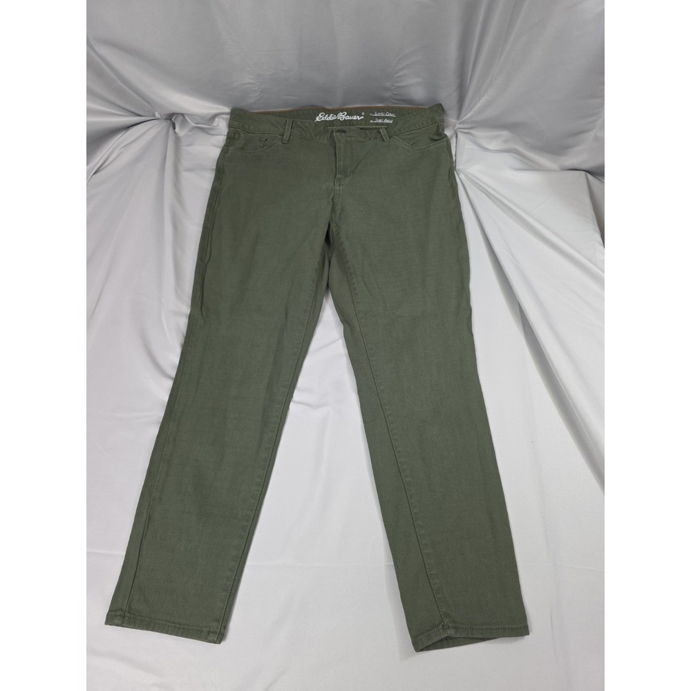 Eddie Bauer Jeans Womens 12 Green Slightly Curvy Skinny Ankle 5-Pocket Denim